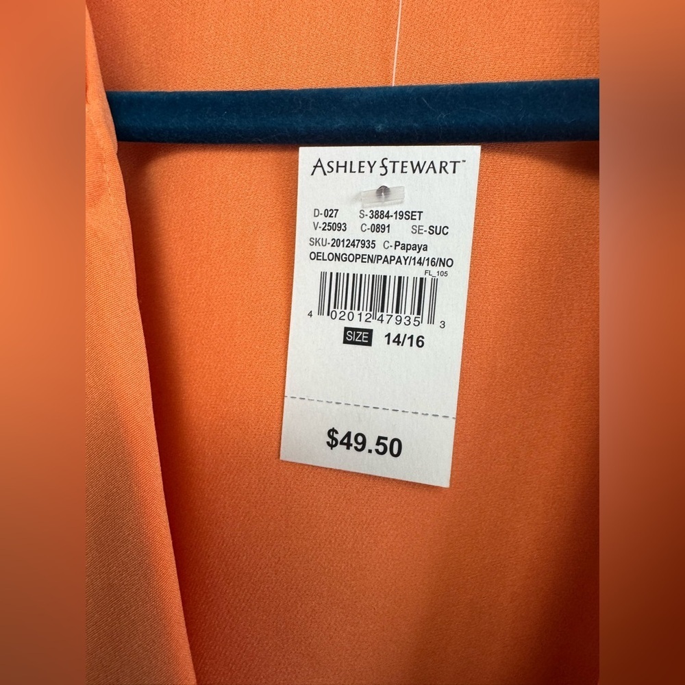 Ashley Stewart Orange Sherbet Sleeveless Tunic Vest 14/16 NWT One Button - Picture 4 of 8